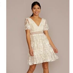 DB Studio 3d floral lace v-neck short dress